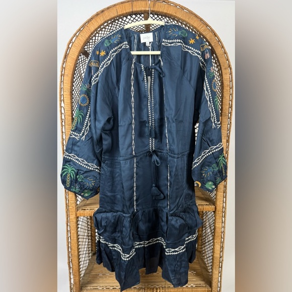 Johnny Was Lexie Tiered Mini Dress Navy Embroidered Petite Small NWT $350 - Picture 5 of 10